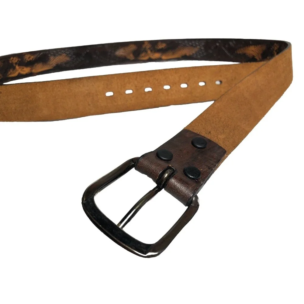 VTG Wrangler Belt Mens‎ 44 Tooled Genuine Leather American Bald Eagle Brown